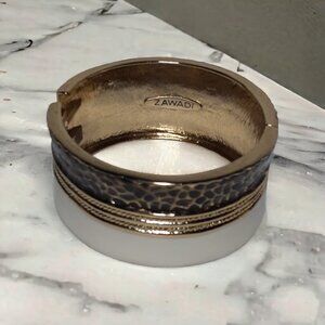 Zawadi Clamper Bracelet Enameled Animal Print and Cream Unique